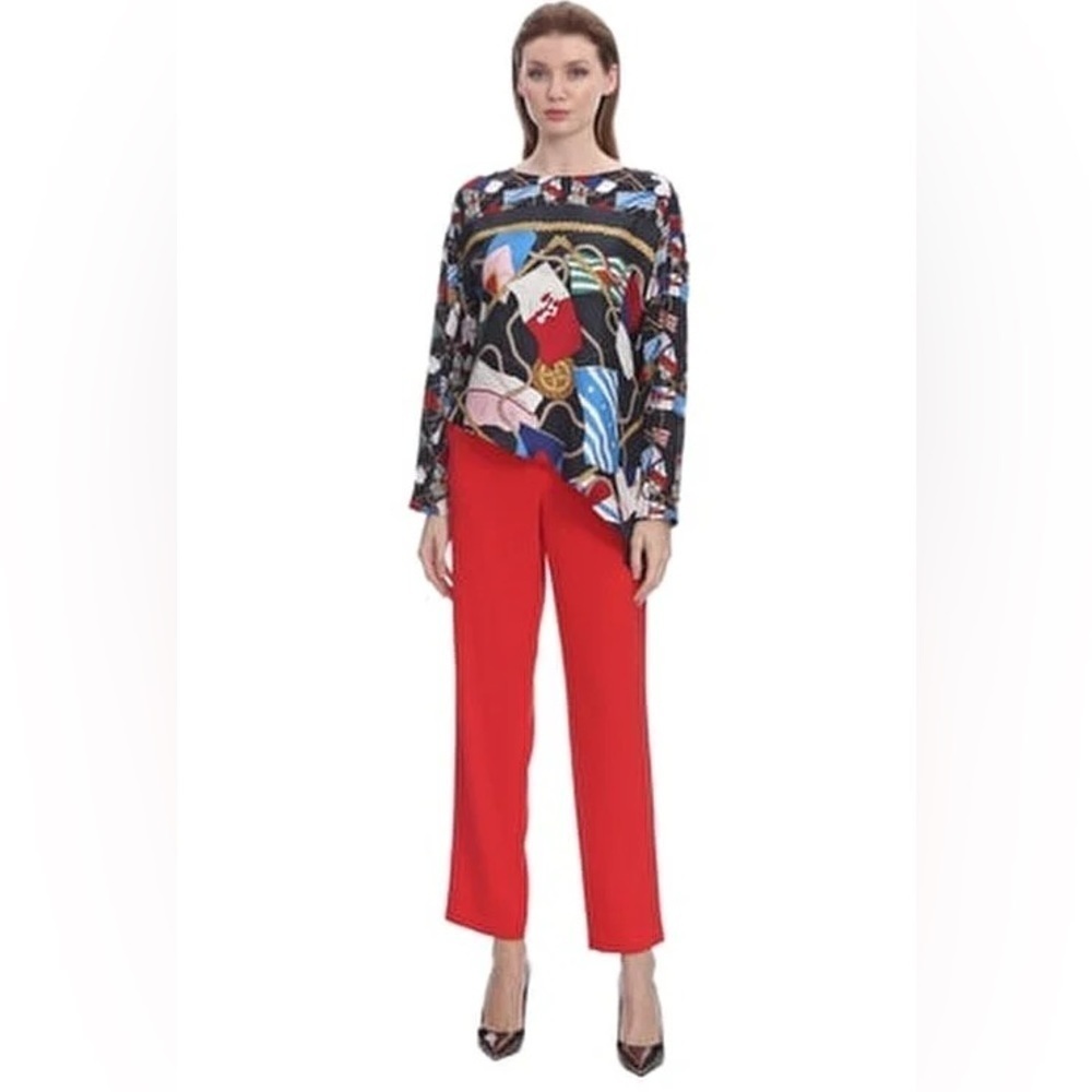 Sandro Paris silk blouse top flag print side tie long sleeve size EU 2/ US 6